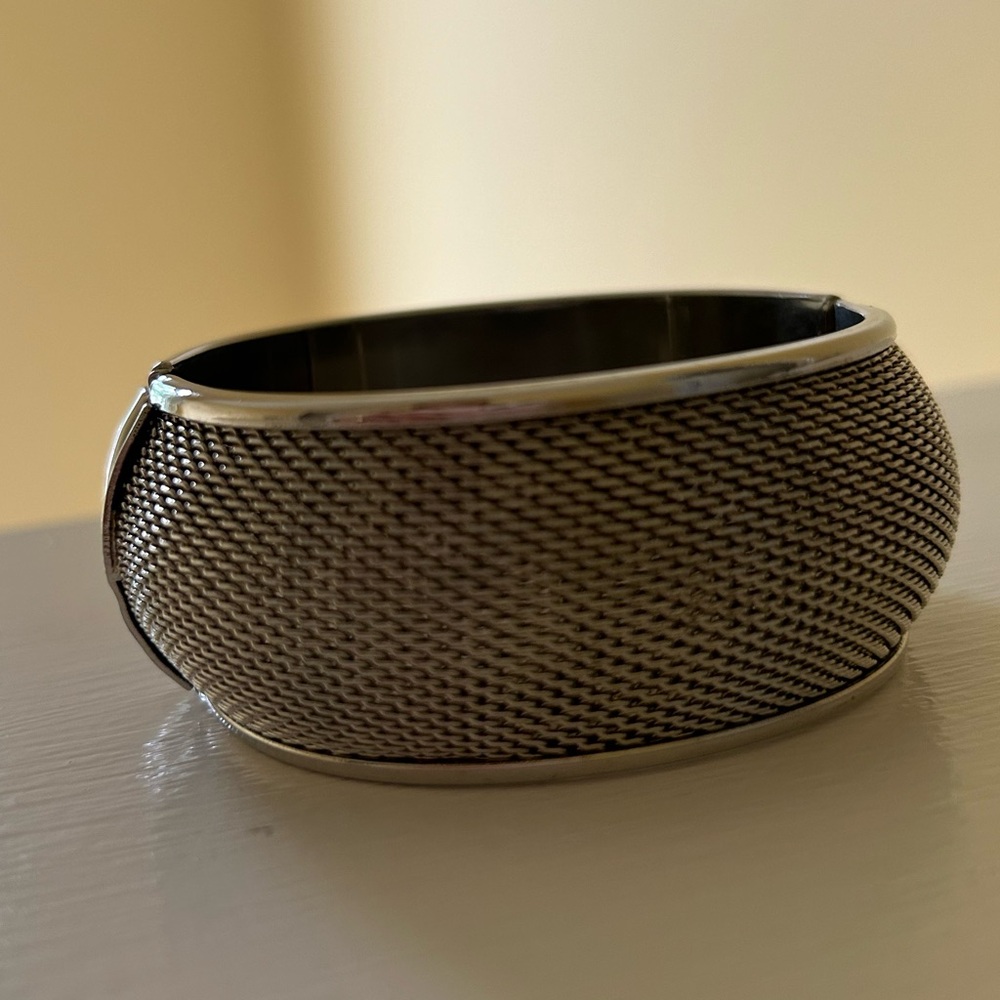 Silver bangle bracelet; mesh design